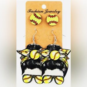 Messy bun Softball Earrings